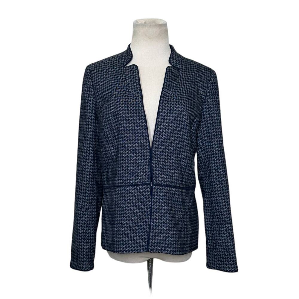 Talbots Blue Houndstooth Inverted Notch Collar Blazer Size 2